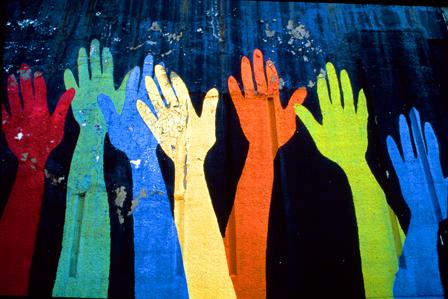Mural of Colorful Hands (Photograph by Bernard Kleina)